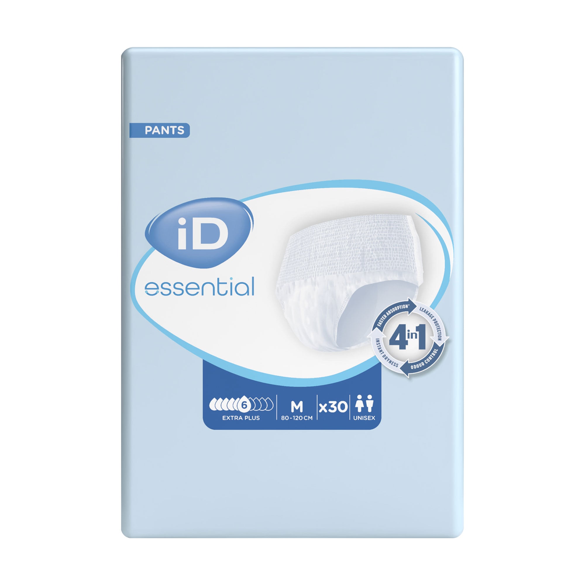 Підгузки-труси для дорослих ID Essential Extra Plus, розмір Medium (80-120 см), 30 шт